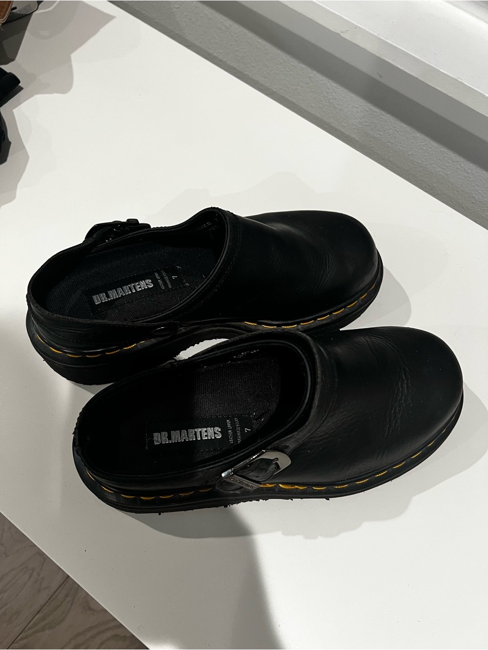 Dr. Martens Black Leather Slip-On Clog with Buckle
